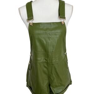 NWT WeWoreWhat Buttery Vegan Leather Basil Short Overalls | Small
